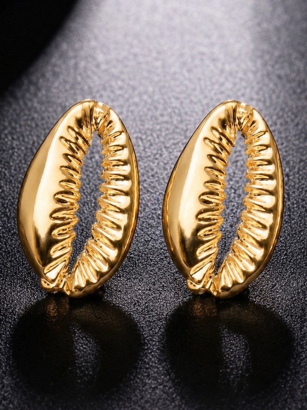“Gold Cowrie Shell” Seashell Fine Tooth Sawtooth Mermaid Ocean Tropical Earrings